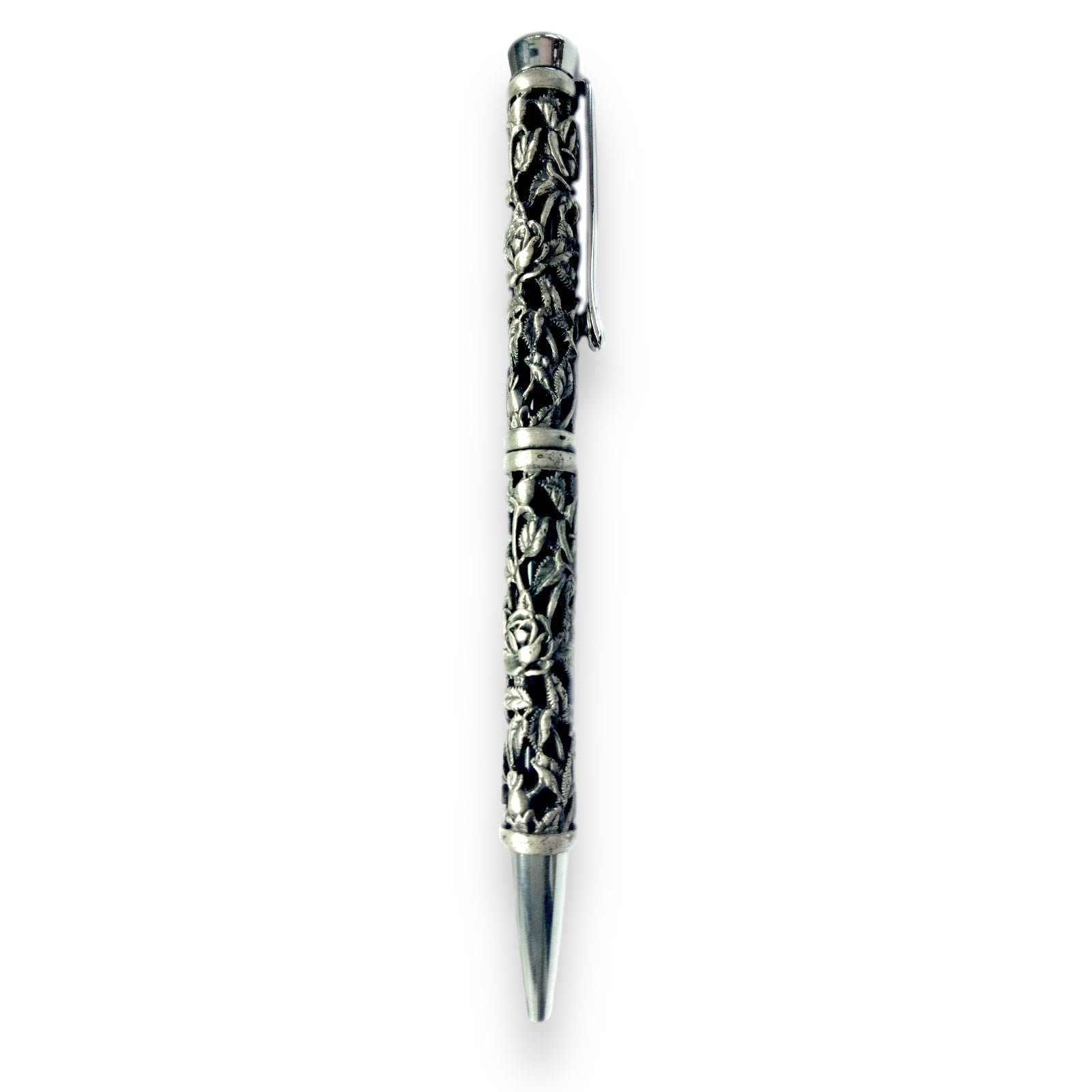 Luxury Black Handcrafted Writing Pen With Unique Silver Embossed Carving