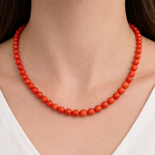 Natural Coral Necklace | 6mm Smooth Ball Beads | Sandstone Orange Gemstone 17.5