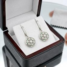 18K White Gold | Natural Tsavorite & Diamond Openwork Floral Motif Drop Earrings | Intricate Statement Silhouette