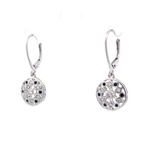 18K White Gold Dangle Earrings Natural Diamond & Black Sapphire Jewelry