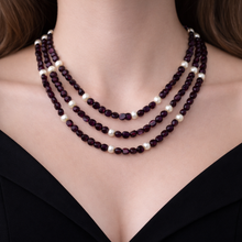 Natural Garnet Button & Pearl Twisted Gemstone Necklace