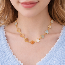 Natural Handmade Romantic Flat Heart Cut Gemstone Station Necklace on Chain Jewelry