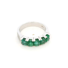 18K White Gold Five-Stone Natural Emerald & Diamond Band Ring | Anniversary Statement Fine Jewelry