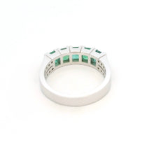 18K White Gold Five-Stone Natural Emerald & Diamond Band Ring | Anniversary Statement Fine Jewelry