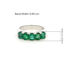 18K White Gold Five-Stone Natural Emerald & Diamond Band Ring | Anniversary Statement Fine Jewelry