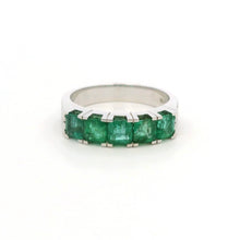 18K White Gold Five-Stone Natural Emerald & Diamond Band Ring | Anniversary Statement Fine Jewelry