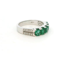 18K White Gold Five-Stone Natural Emerald & Diamond Band Ring | Anniversary Statement Fine Jewelry