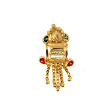 Temple-Style Rectangular Gold Tone Dangler Pair of Earrings with Heart Motif and Colored Accents