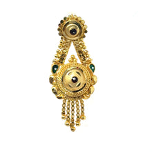 Vintage Inspired Dangler Gold Tone Earrings with Circular Motif and Enamel Highlights Jewellery For Her