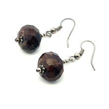 Bloodstone 14x9mm Rondelle Facet Dangle Gemstone Earrings