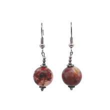 Brown Jasper 12mm Ball Plain Dangle Gemstone Earrings