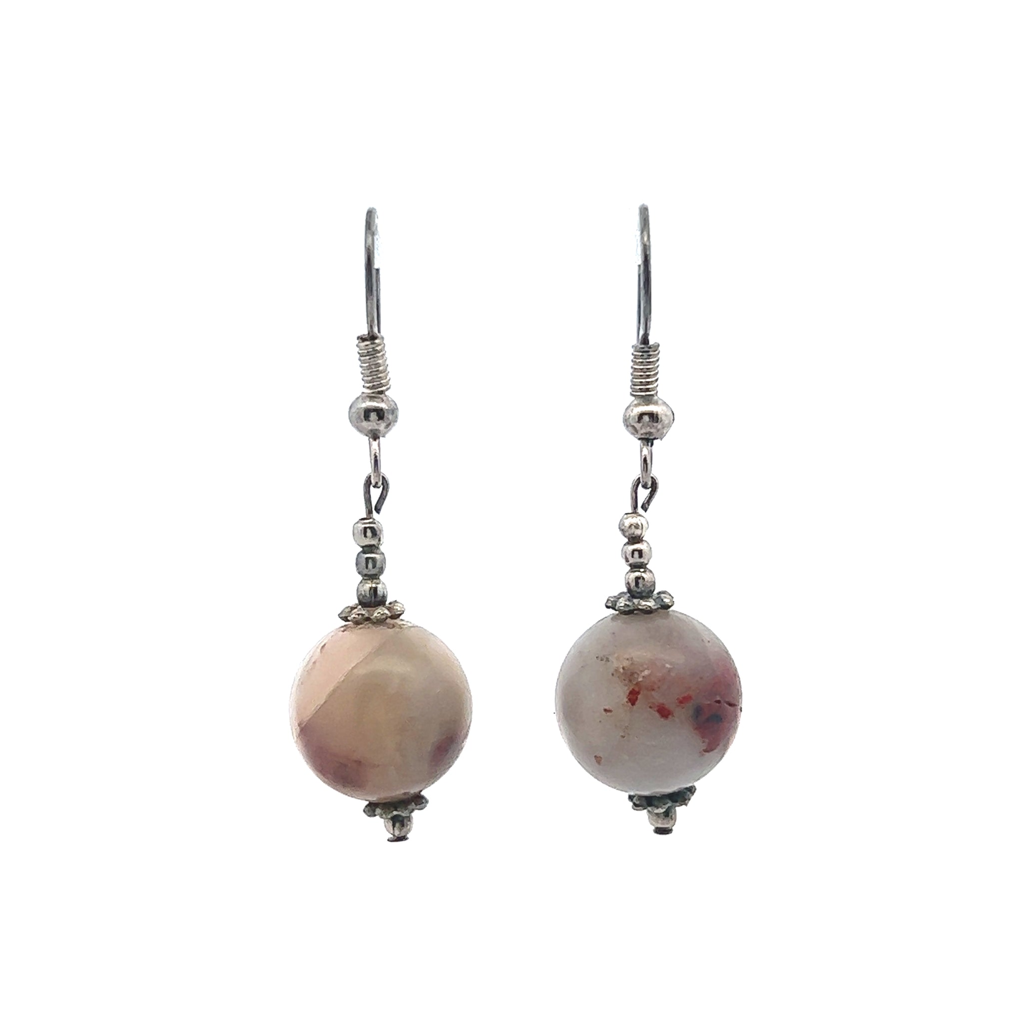 Brown Jasper 12mm Ball Plain Dangle Gemstone Earrings