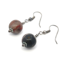 Brown Jasper 12mm Ball Plain Dangle Gemstone Earrings