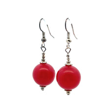 Jade Red 14mm Ball Plain Dangle Gemstone Earrings