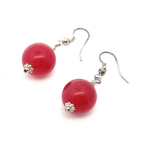 Jade Red 14mm Ball Plain Dangle Gemstone Earrings