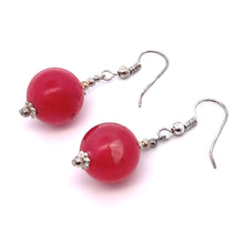 Jade Light Red 14mm Ball Plain Dangle Gemstone Earrings