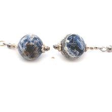 Blue White Sodalite 12mm Ball Plain Dangle Gemstone Earrings