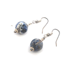 Blue White Sodalite 12mm Ball Plain Dangle Gemstone Earrings