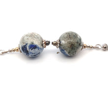 Blue White Sodalite 12mm Ball Plain Dangle Gemstone Earrings