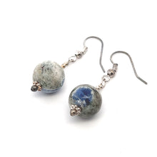 Blue White Sodalite 12mm Ball Plain Dangle Gemstone Earrings