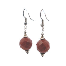 Orangey Brown Sandstone 12mm Ball Facet Dangle Gemstone Earrings