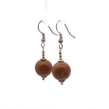 Brown Wood 12mm Ball Plain Dangle Gemstone Earrings