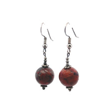 Brown Jasper 12mm Ball Plain Dangle Gemstone Earrings