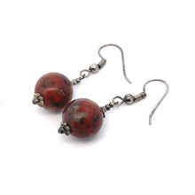 Brown Jasper 12mm Ball Plain Dangle Gemstone Earrings