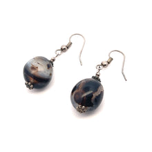 Black Chalcedony 15x14.5x10mm Tumble Plain Dangle Gemstone Earrings