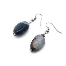 Black Chalcedony 18x13x10mm Tumble Plain Dangle Gemstone Earrings