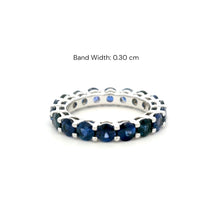 18K White Gold Natural Round Blue Sapphire Full Eternity Band Ring | September Birthstone Elegance