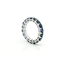 18K White Gold Natural Round Blue Sapphire Full Eternity Band Ring | September Birthstone Elegance