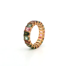 18K Rose Gold Baguette Natural Multi Tourmaline Full Eternity Band | Modern Color Stackable Jewelry