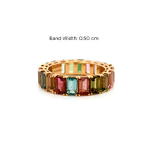 18K Rose Gold Baguette Natural Multi Tourmaline Full Eternity Band | Modern Color Stackable Jewelry