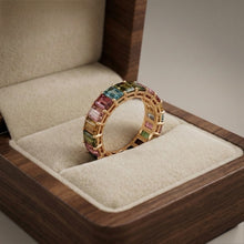 18K Rose Gold Baguette Natural Multi Tourmaline Full Eternity Band | Modern Color Stackable Jewelry