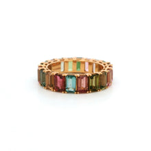 18K Rose Gold Baguette Natural Multi Tourmaline Full Eternity Band | Modern Color Stackable Jewelry