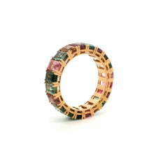 18K Rose Gold Baguette Natural Multi Tourmaline Full Eternity Band | Modern Color Stackable Jewelry