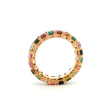 18K Rose Gold Baguette Natural Multi Tourmaline Full Eternity Band | Modern Color Stackable Jewelry