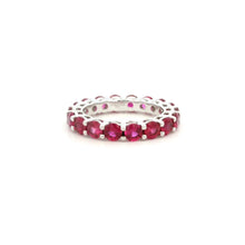 18K White Gold Natural Round Ruby Full Eternity Band Ring | Classic Wedding Anniversary Jewelry