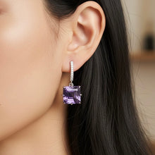 925 Sterling Silver | Amethyst Square Cut Earrings | White Sapphire Accents | Dangle February Birthstone Earrings