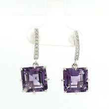 925 Sterling Silver | Amethyst Square Cut Earrings | White Sapphire Accents | Dangle February Birthstone Earrings