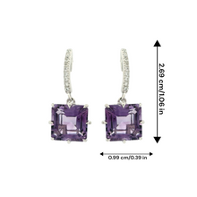 925 Sterling Silver | Amethyst Square Cut Earrings | White Sapphire Accents | Dangle February Birthstone Earrings