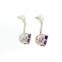 925 Sterling Silver | Amethyst Square Cut Earrings | White Sapphire Accents | Dangle February Birthstone Earrings