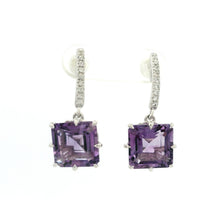 925 Sterling Silver | Amethyst Square Cut Earrings | White Sapphire Accents | Dangle February Birthstone Earrings