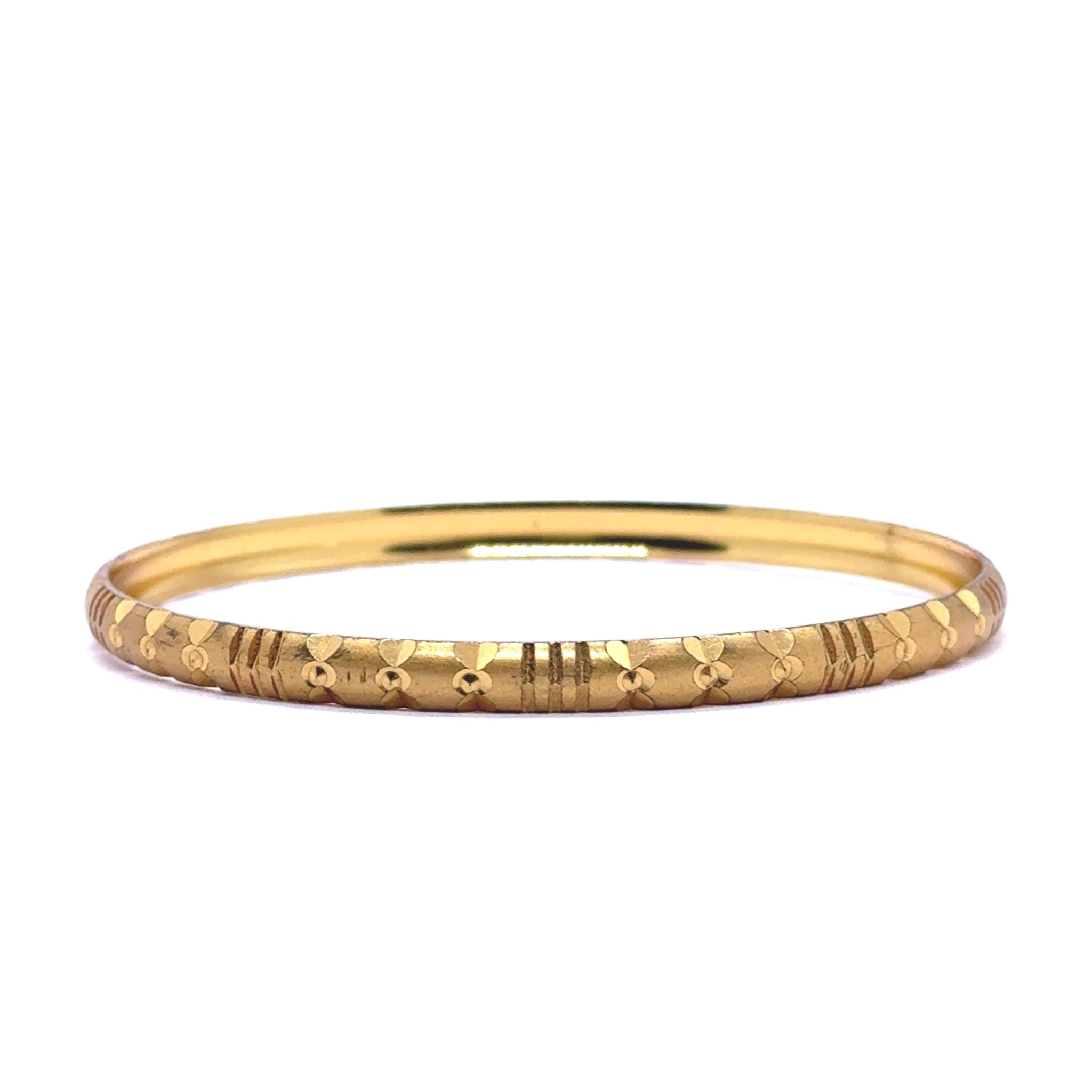 Elegant Yellow Gold Plated Bangle 1 Piece Featuring Textured Traditional Design and Fine Geometric Engravings Electro Gold Plated Bangle