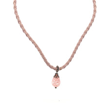 Glass Stone Pendant Light Pink Color Drop Shape 16mm Twisted Cord Fashion Unisex Necklace Symbol Of Soft Modern Elegance