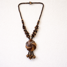 Natural Handmade Unique Spiral Design Coconut Shell Statement Necklace with Tassels Jewelry