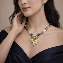 Natural Multi Tourmaline Pearl Citrine Peridot Gemstone Tasseled Handmade Necklace