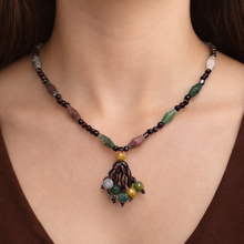Natural Jasper Balloon & Garnet Gemstone Necklace Jewelry