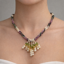 Natural Multi Tourmaline Peridot Citrine with Pearl Gemstone Necklace Jewelry
